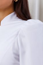 jaleco-branco-gabardine-poliester-feminino-saude-basico-gola-padre-punho-elastico-ziper-destacavel-manga-bufante-universitario-medicina-esteticista-clinica