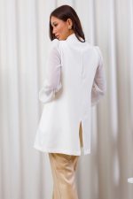 jaleco-branco-alfaiataria-feminino-mangas-tule-gola-laço-com-botoes-punho-elastico-abertura-costas-elegante-chique-medicas-esteticistas-clinicas-saude-mulher