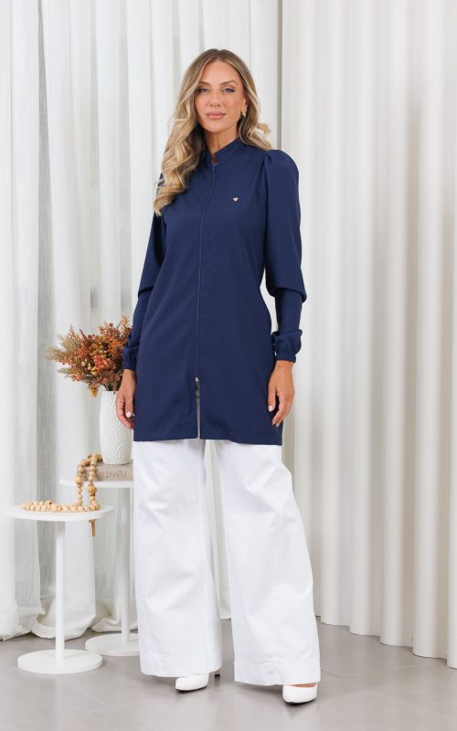 Jaleco-Amora-Oxfordine-Tecido-leve-Verao-Azul-marinho-Manga-princesa-manga-bufante-jalecos