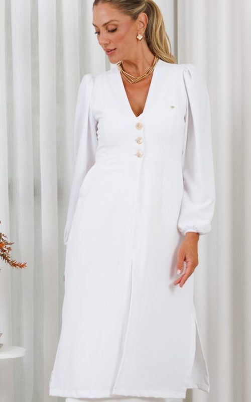 Jaleco Feminino Midi Alfaiataria Nuance Branco