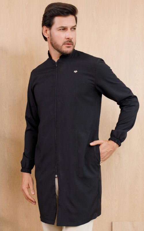 jaleco-preto-oxfordine-poliester-masculino-basico-classico-atemporal-enfermeiros-medicos-homem-saude