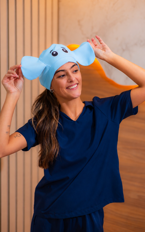 Touca Cirúrgica Unissex Ajustável Gabardine Elefante Azul