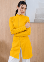 jaleco-feminino-malha-amarelo-funcional-maleavel-confortavel-clinica-estetica-medica-saude-mulher