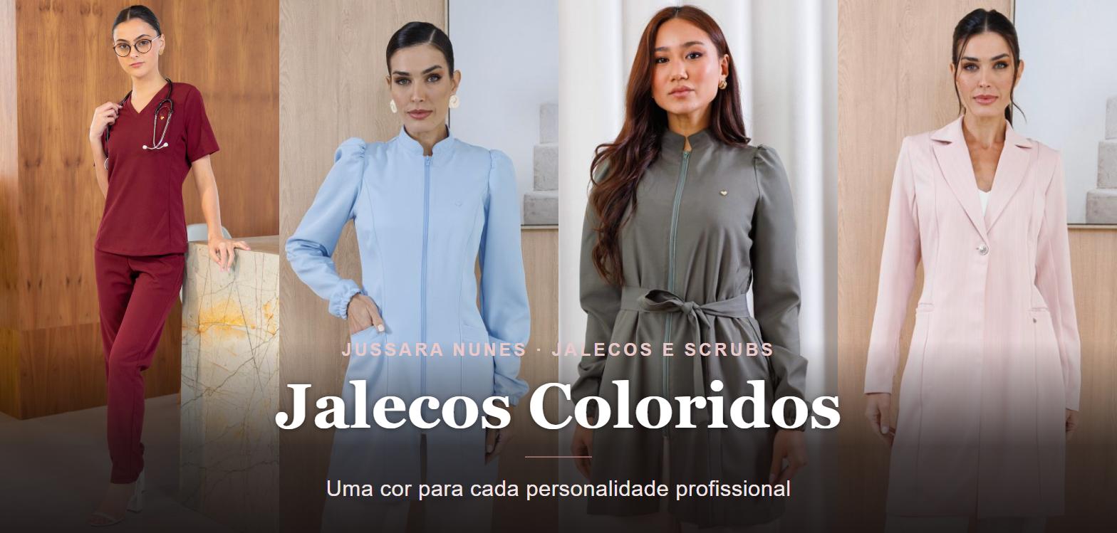 Jalecos coloridos Jussara Nunes: marsala, azul, verde e rosé